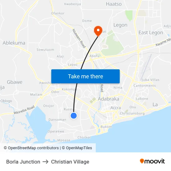 Borla Junction to Christian Village map