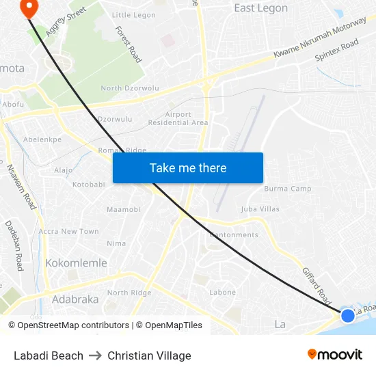 Labadi Beach to Christian Village map