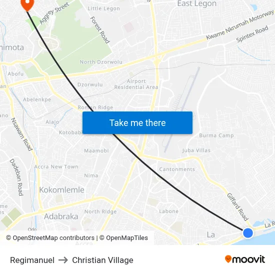 Regimanuel to Christian Village map