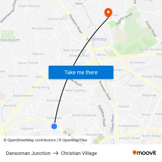 Dansoman Junction to Christian Village map