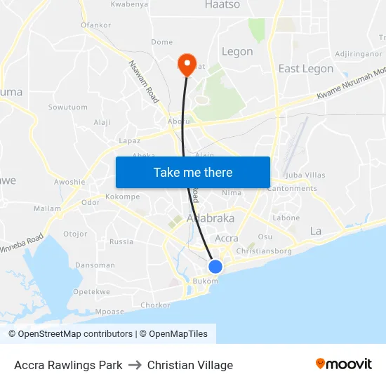 Accra Rawlings Park to Christian Village map