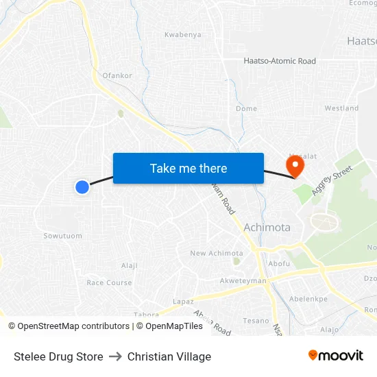 Stelee Drug Store to Christian Village map