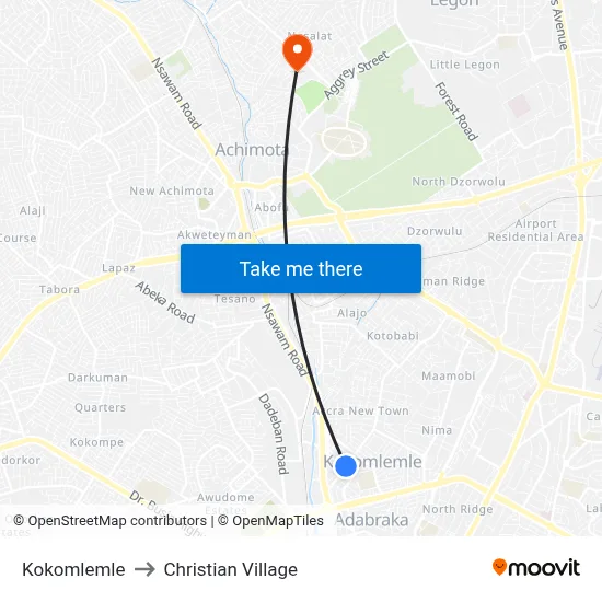 Kokomlemle to Christian Village map