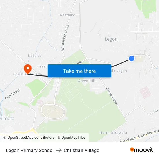 Legon Primary School to Christian Village map