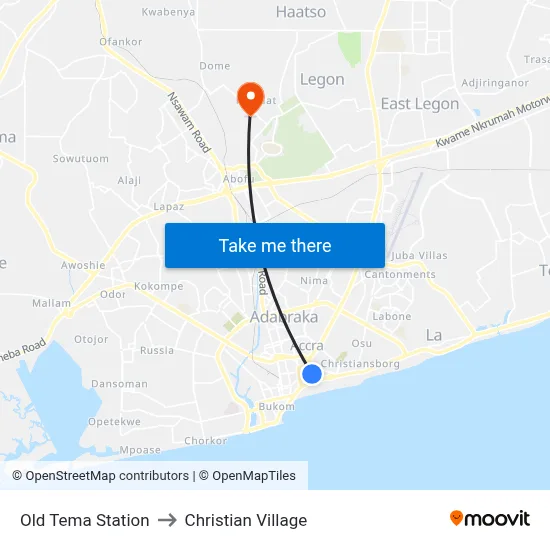 Old Tema Station to Christian Village map