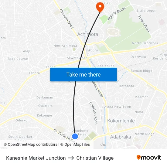 Kaneshie Market Junction to Christian Village map