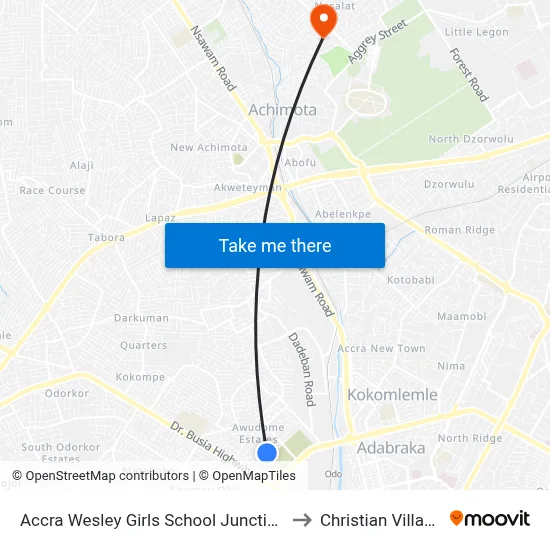 Accra Wesley Girls School Junction to Christian Village map