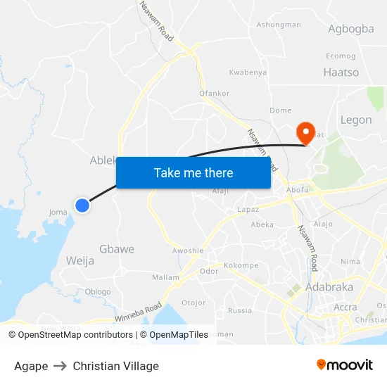 Agape to Christian Village map