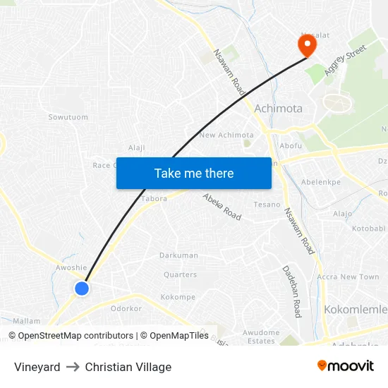 Vineyard to Christian Village map