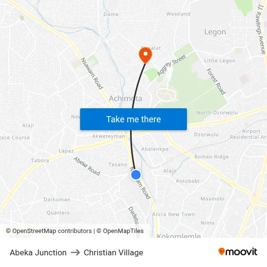 Abeka Junction to Christian Village map