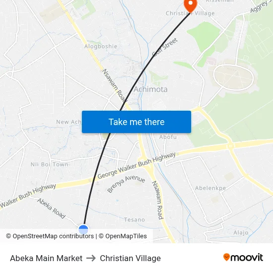 Abeka Main Market to Christian Village map