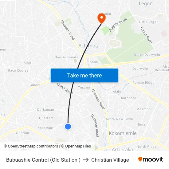 Bubuashie Control (Old Station ) to Christian Village map