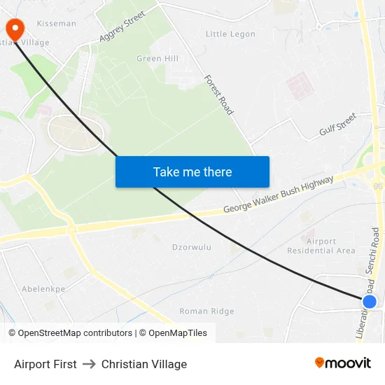 Airport First to Christian Village map