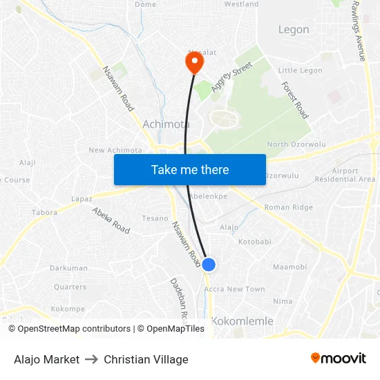 Alajo Market to Christian Village map