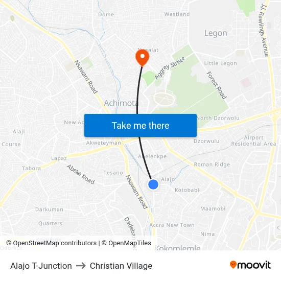 Alajo T-Junction to Christian Village map
