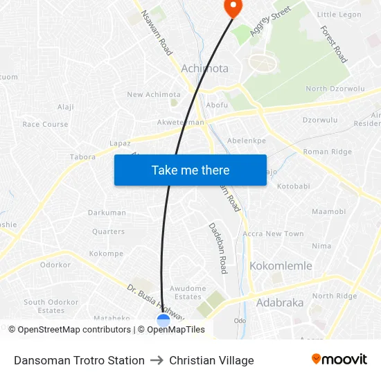 Dansoman Trotro Station to Christian Village map