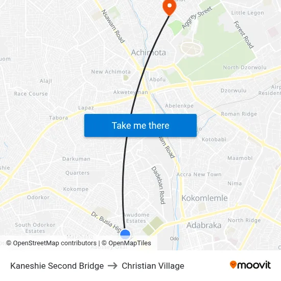 Kaneshie Second Bridge to Christian Village map