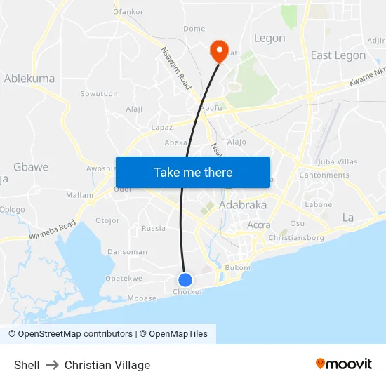 Shell to Christian Village map