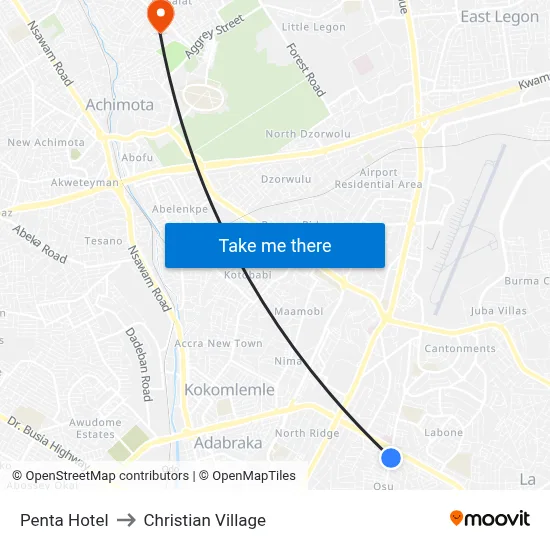 Penta Hotel to Christian Village map