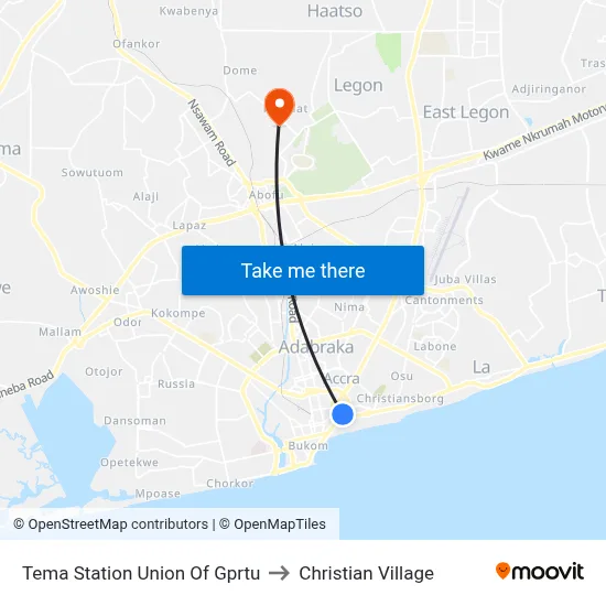 Tema Station Union Of Gprtu to Christian Village map