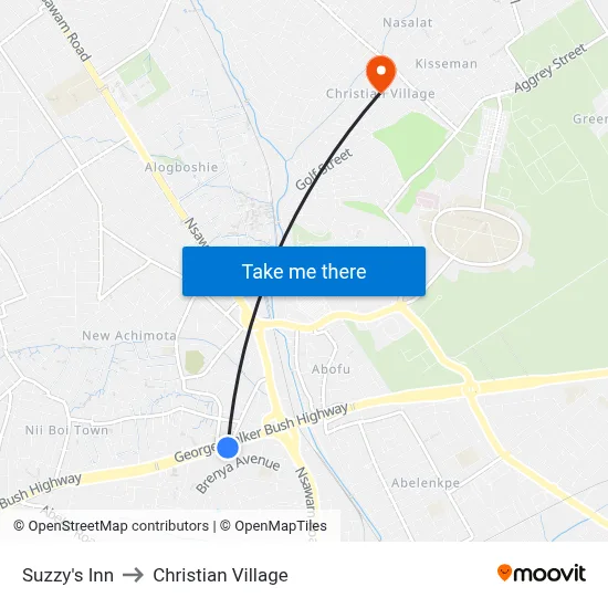 Suzzy's Inn to Christian Village map