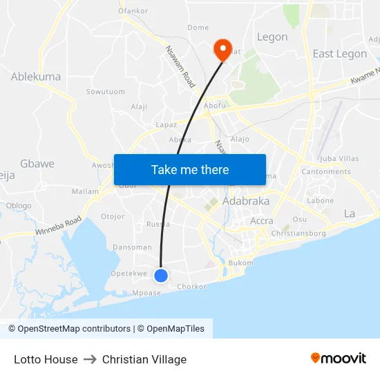 Lotto House to Christian Village map