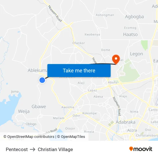 Pentecost to Christian Village map