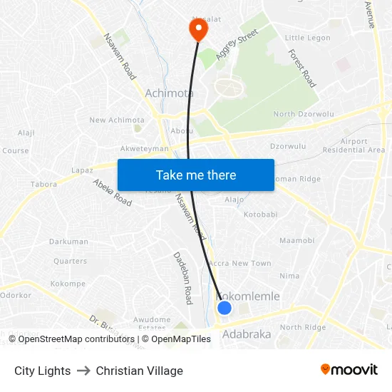 City Lights to Christian Village map