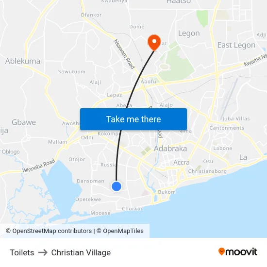 Toilets to Christian Village map