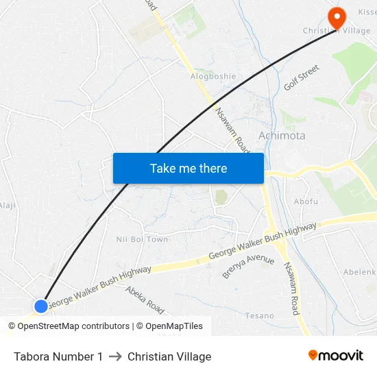 Tabora Number 1 to Christian Village map