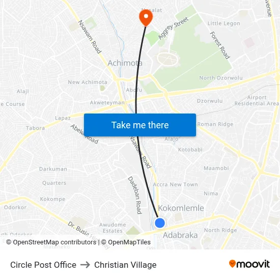 Circle Post Office to Christian Village map