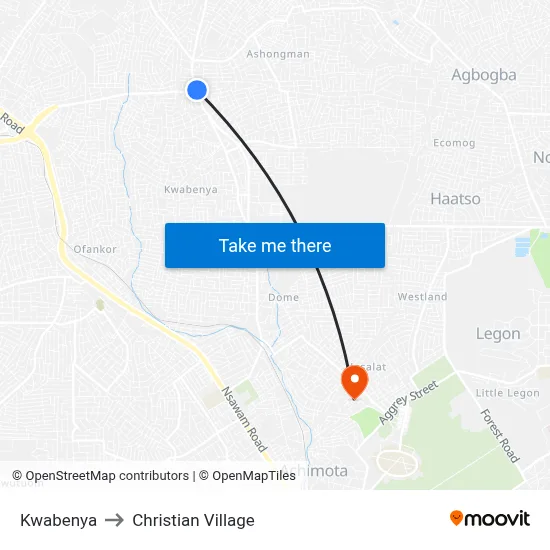 Kwabenya to Christian Village map