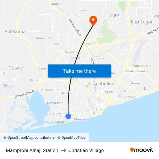 Mamprobi Alhaji Station to Christian Village map