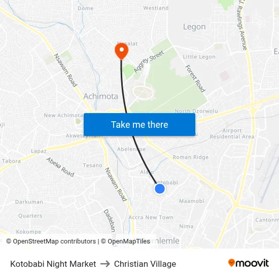 Kotobabi Night Market to Christian Village map