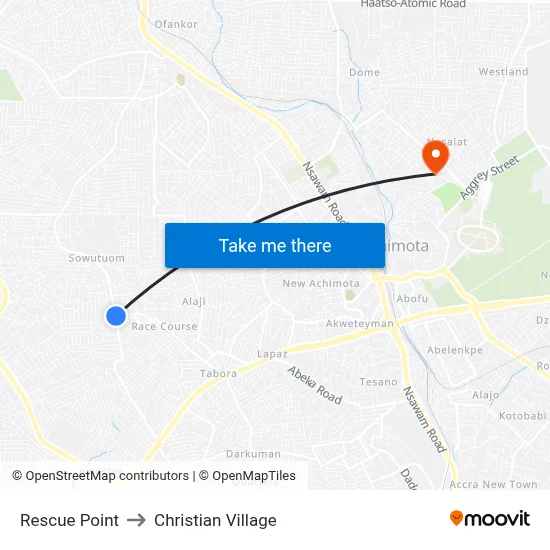 Rescue Point to Christian Village map