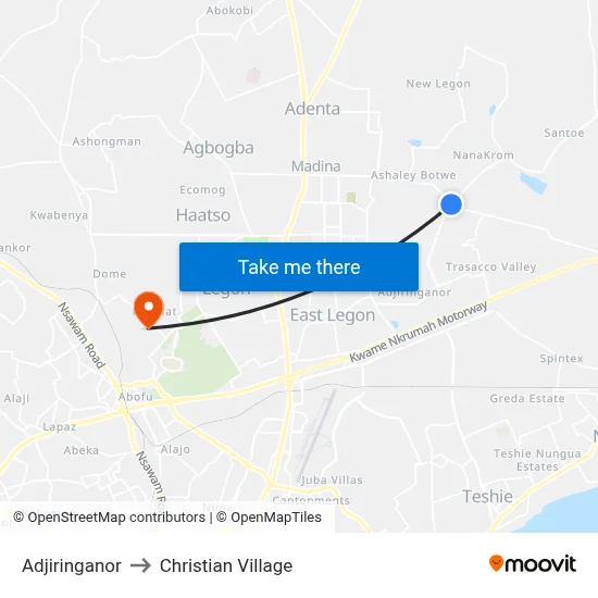 Adjiringanor to Christian Village map