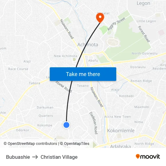 Bubuashie to Christian Village map