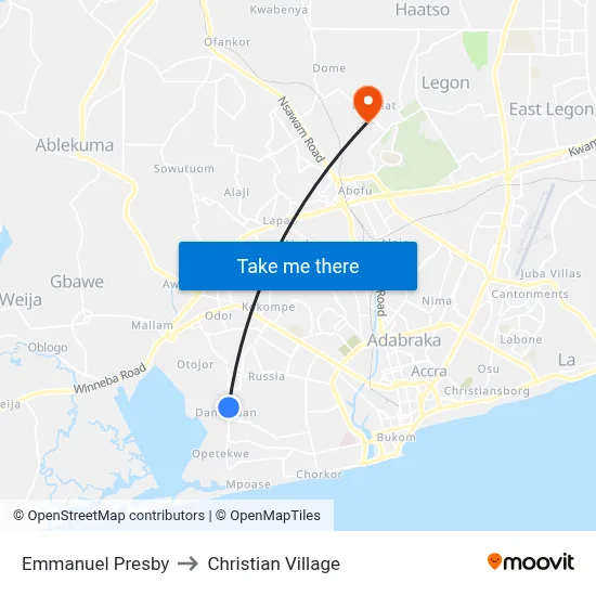 Emmanuel Presby to Christian Village map
