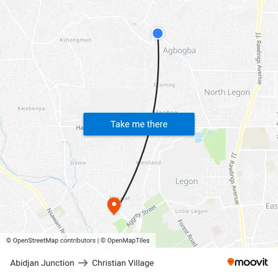 Abidjan Junction to Christian Village map