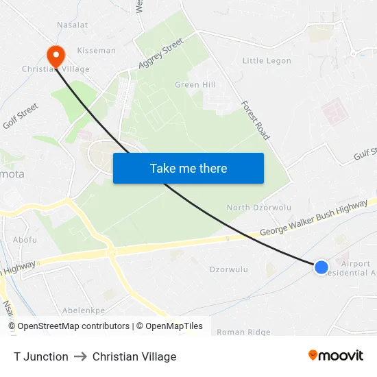 T Junction to Christian Village map