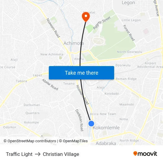 Traffic Light to Christian Village map
