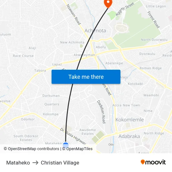 Mataheko to Christian Village map