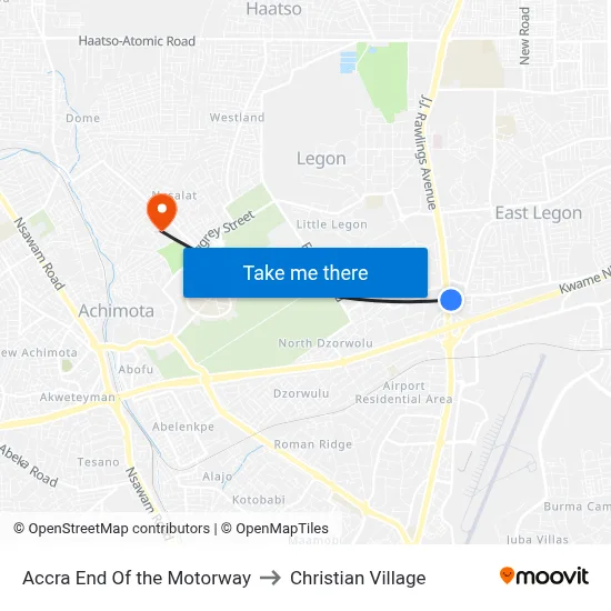 Accra End Of the Motorway to Christian Village map