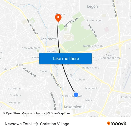 Newtown Total to Christian Village map