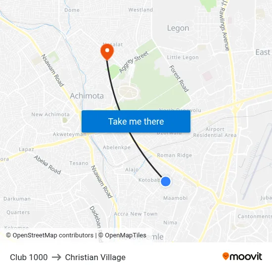 Club 1000 to Christian Village map