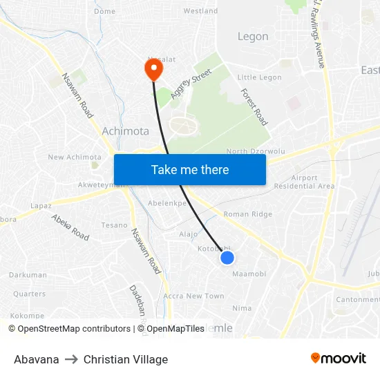 Abavana to Christian Village map