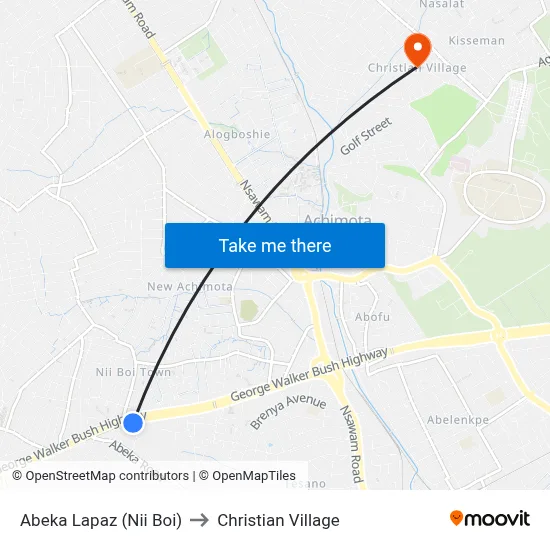 Abeka Lapaz (Nii Boi) to Christian Village map