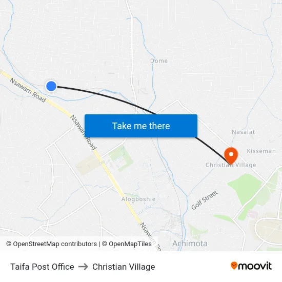 Taifa Post Office to Christian Village map