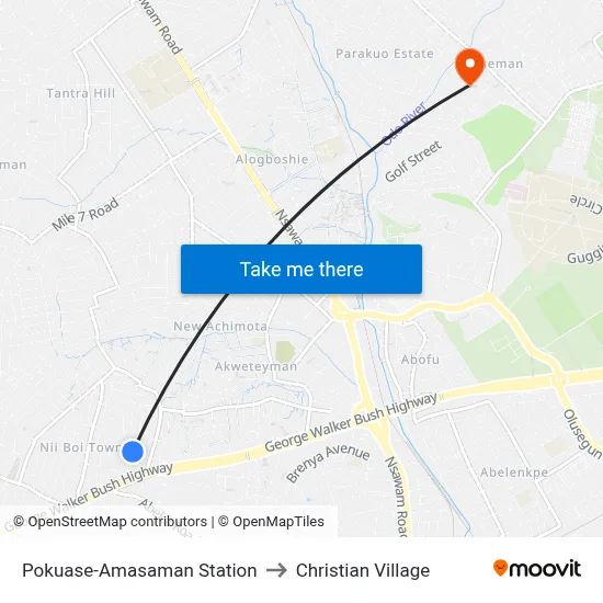 Pokuase-Amasaman Station to Christian Village map