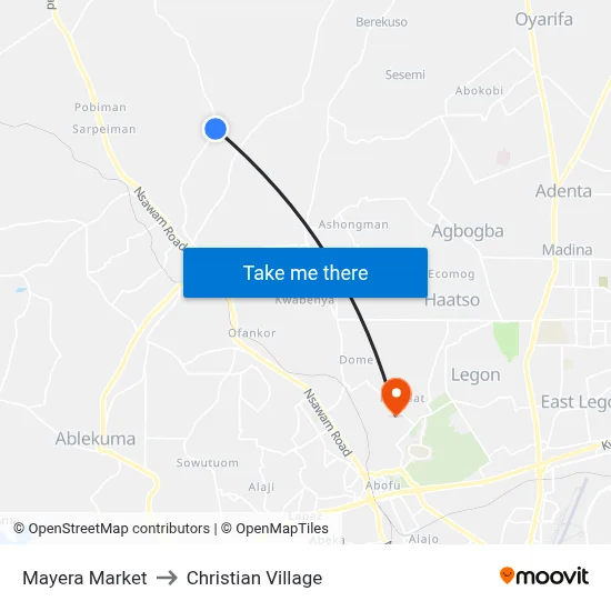 Mayera Market to Christian Village map